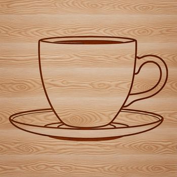 A detailed illustration of a traditional teacup with a handle and saucer.