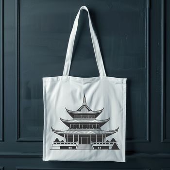 A stylized illustration of a traditional Buddhist temple with intricate architecture and design.