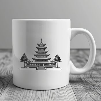 A simple illustration of a traditional Buddhist temple with a pagoda-style roof.