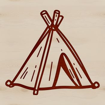 A stylized illustration of a tent, suitable for outdoor activities such as camping and hiking.