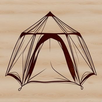 An illustration of a colorful tent in the outdoors for camping and recreation.