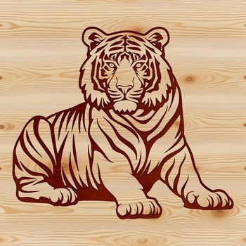 A detailed illustration of a tiger laying on the ground, suitable for vector art and digital cutting machines.
