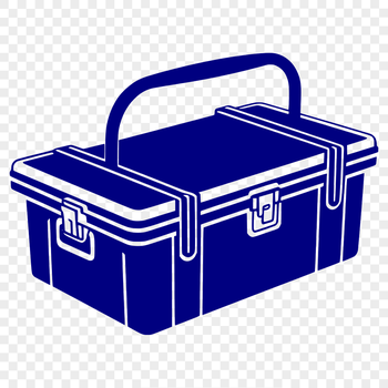 A digital vector illustration of a toolbox with various tools and drawers.
