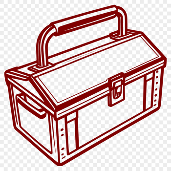 A digital illustration of a metal toolbox with various tools inside.