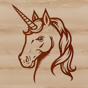 Illustrated mythical creature with a unicorn's head, suitable for use in fairy tales or fantasy designs.