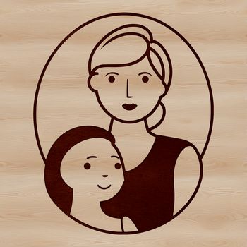 A simple illustration of a female figure with a smiling expression.