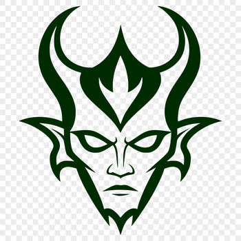 A stylized illustration of the devil, depicted as a horned figure in dark colors.