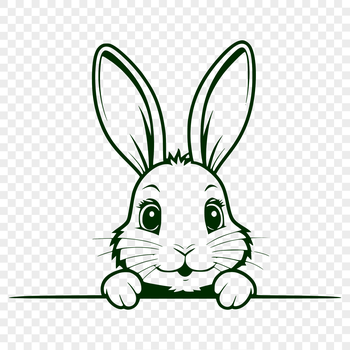A stylized rabbit peeking out from behind foliage, created as vector art.