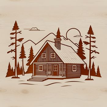 Vector illustration of a cozy cabin with rustic details.