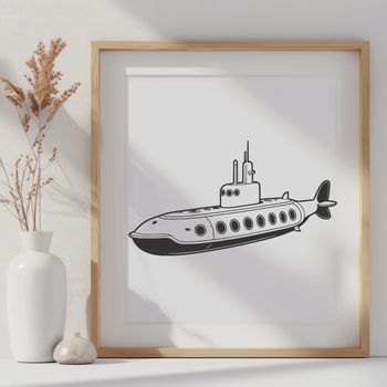 An illustrated submarine, designed as a vector graphic.