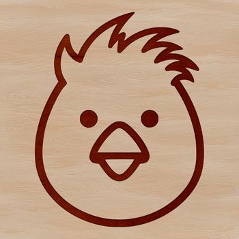 A simple line drawing of a cute farm animal, representing a chick with its head slightly tilted.