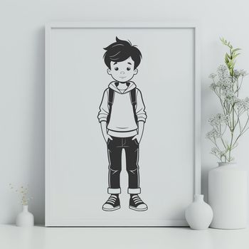 Young boy in casual clothing with a neutral expression.