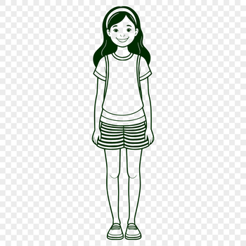A young girl in a simple outfit, suitable for use as clip art or vector design.