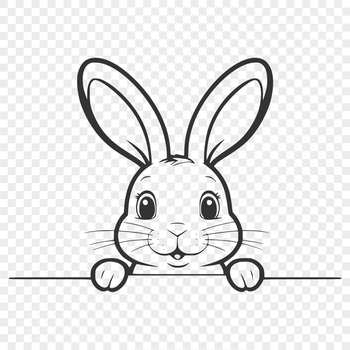 A cartoon rabbit peeking out from behind a leaf, suitable for Easter designs and illustrations.