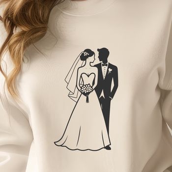 A vector design of a traditional wedding scene featuring a couple exchanging vows.