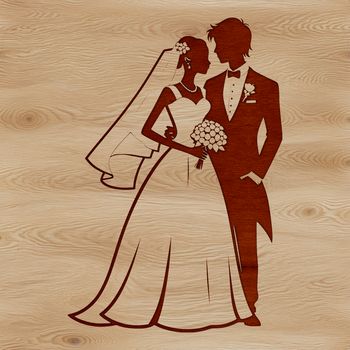 A stylized illustration of a bride and groom celebrating their special day, suitable for digital use.