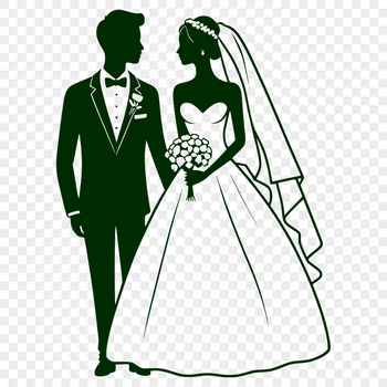 A vector illustration of a wedding scene featuring a bride and groom in a romantic setting.