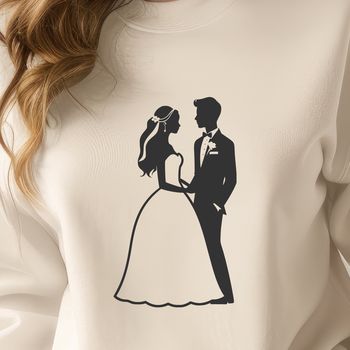 A vector illustration of a wedding scene featuring a bride and groom, ideal for custom designs.