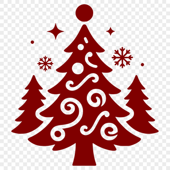 A stylized illustration of a traditional Christmas tree decorated with ornaments.