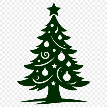 A stylized illustration of a traditional Christmas tree with ornaments and lights in a vector format.