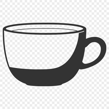 Illustrated teacup design with handle and saucer, suitable for vector art projects.