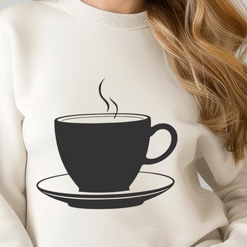 A ceramic teacup with intricate design, suitable for vector art and digital cutting.