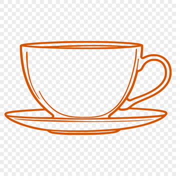 A simple design for a ceramic teacup with handle and saucer.