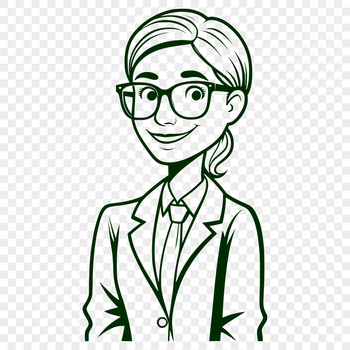 A young woman standing at a desk, wearing a professional outfit, surrounded by educational materials.