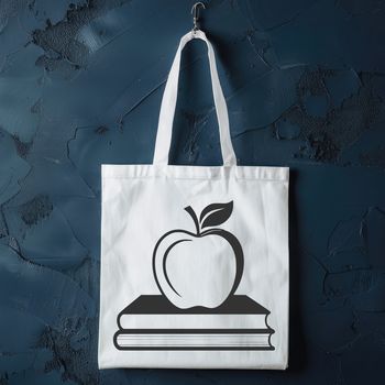 A vector graphic representation of a book featuring an apple motif, ideal for use in teaching or learning environments.