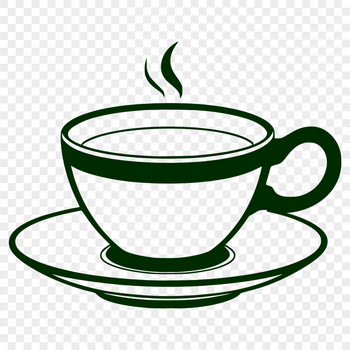 A ceramic teacup with a saucer and handle, designed as a vector graphic.