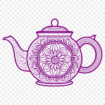 Illustrated teapot design with handle and spout, suitable for vector art and digital crafts.