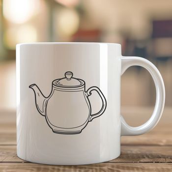 A detailed illustration of a teapot with a handle and spout, suitable for use as clip art or vector design.