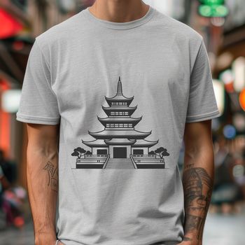 Illustration of a traditional Asian-style Buddhist temple with intricate details, ideal for digital design projects.