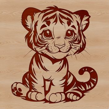 A sitting tiger with a wild expression, depicted in bold vector lines.
