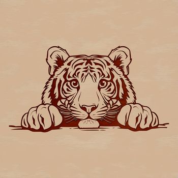 An intricately designed vector image of a majestic tiger's face with sharp features.