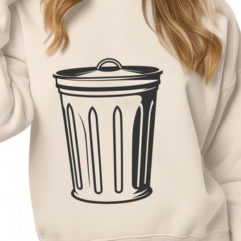A simple illustration of a standard trash can with a lid.