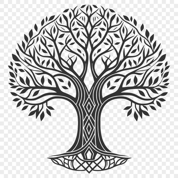 An intricate illustration of a tree made from vector shapes.