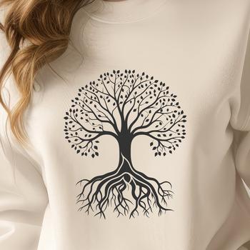 A single tree silhouette with detailed branches, suitable for graphic design projects.
