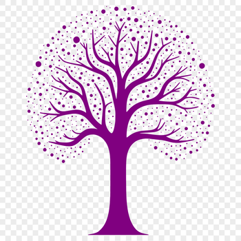 A stylized illustration of a tree with intricate branches and foliage.
