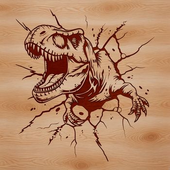 A prehistoric T Rex dinosaur's head with a fierce expression, suitable as vector art for graphic design projects.