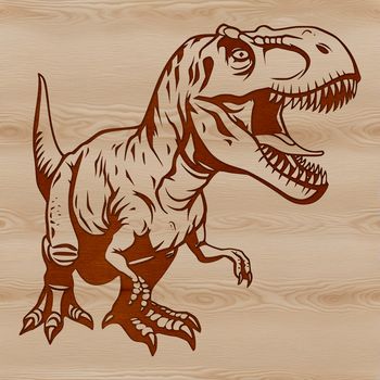 A prehistoric dinosaur illustration featuring a large T rex in a bold design style.