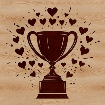 A digital trophy design featuring heart symbols for a sport-themed achievement.