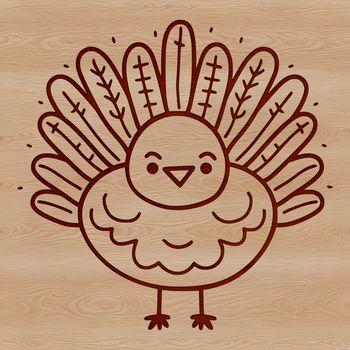 A stylized illustration of a domesticated turkey in various farm settings.