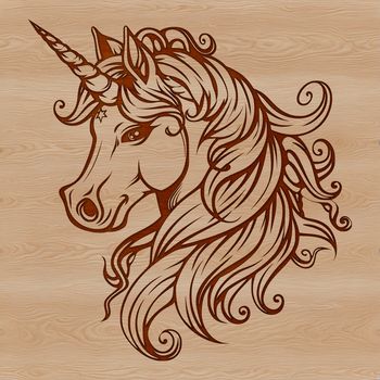 Whimsical vector design of a unicorn's head, suitable for clip art and digital applications
