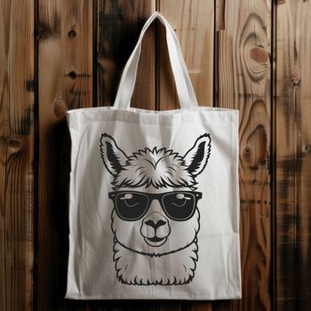 A graphic illustration of a smiling alpaca wearing sunglasses, depicted in vector format.