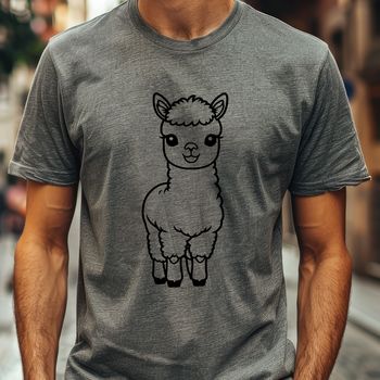 A stylized illustration of a South American camelid animal with a fuzzy coat and long neck.