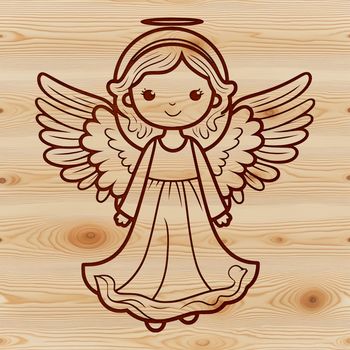 A detailed, vector illustration of a serene winged angel.