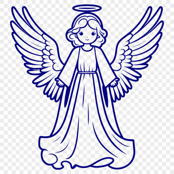 A stylized illustration of a winged angel with a halo.