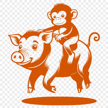 An illustration of a monkey-pig hybrid animal in vector format.