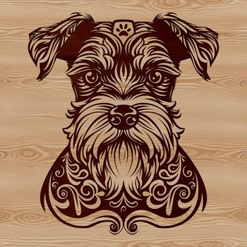 A vector graphic of a small breed dog with distinctive facial markings.
